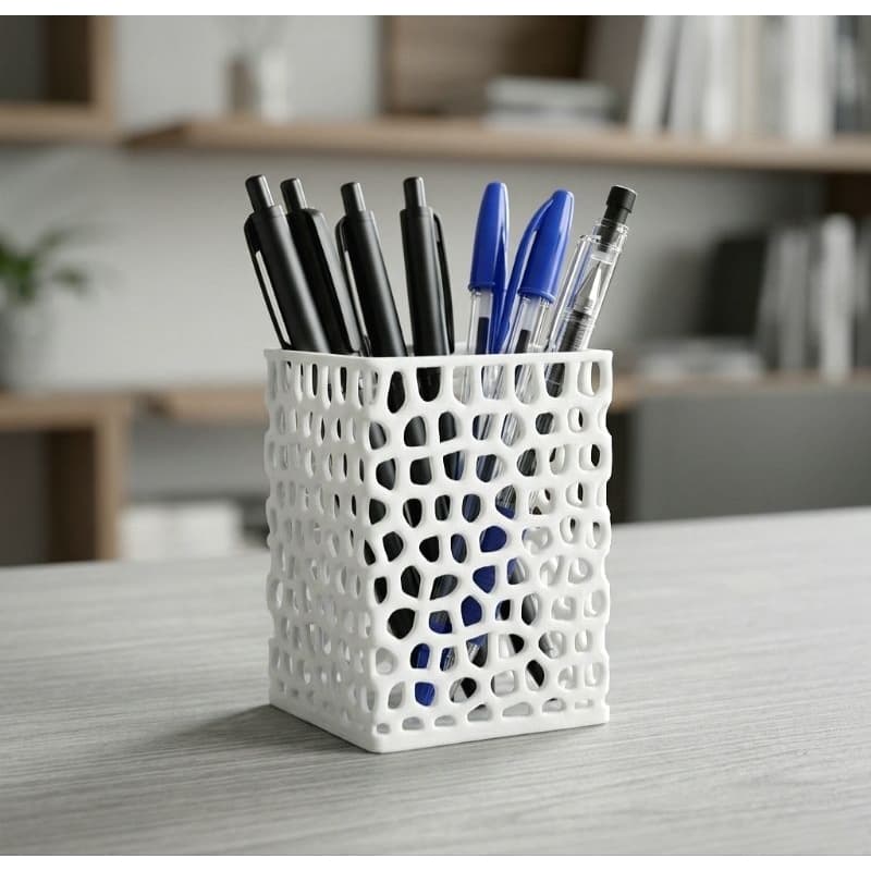 Porta Canetas Organizador de Mesa Moderno Vazado Branco