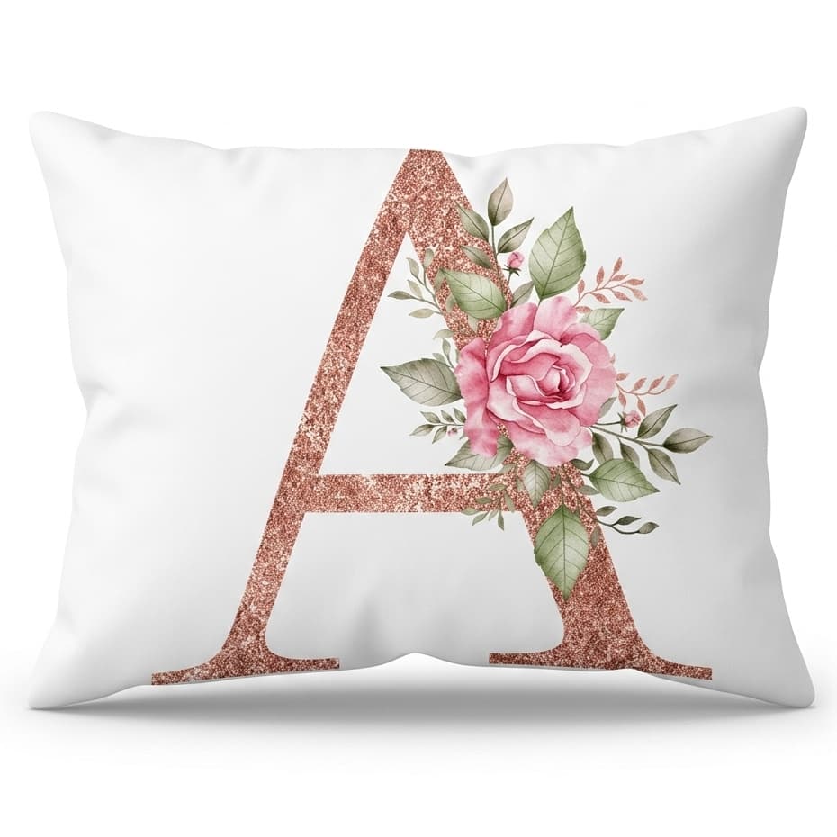 Fronha Personalizada Inicial 50x70cm Micropercal com zíper Letra Floral Rose Macia Resistente Elegante Quarto Presente