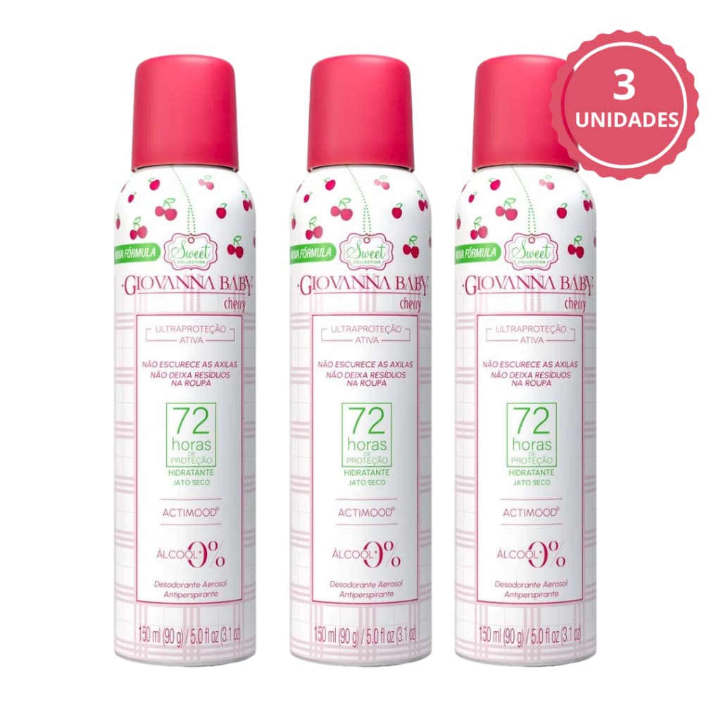 kit 3un Desodorante Aerosol Antitranspirante 150ml Giovanna Baby Cherry