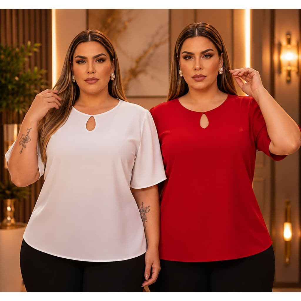 kit 2 Blusas femininas  roupa plus size dia a dia soltinha verão tradicional elegante moda evangélica básica com mangas