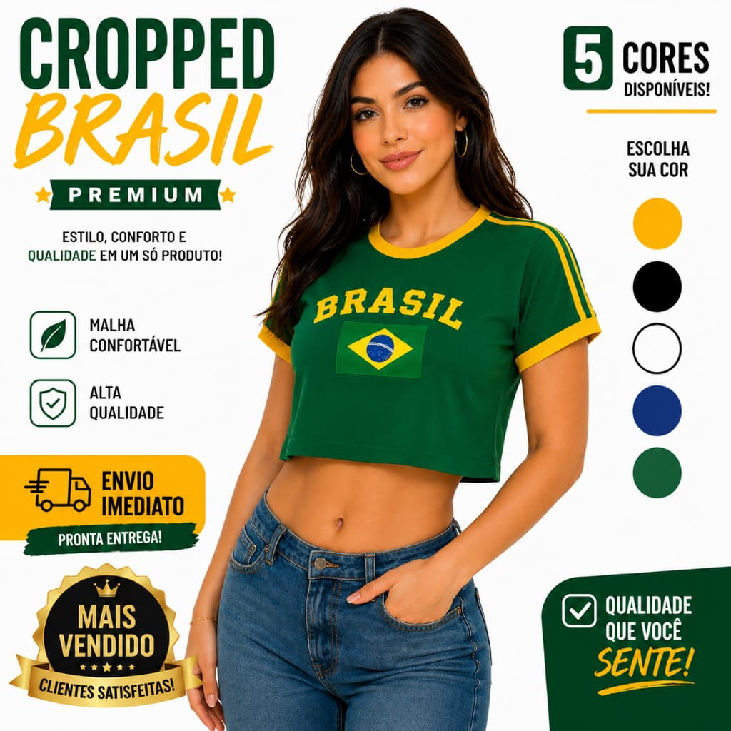 Cropped do Brasil perfeito para COPA cropped academia cropped dia-dia cropped meia malha