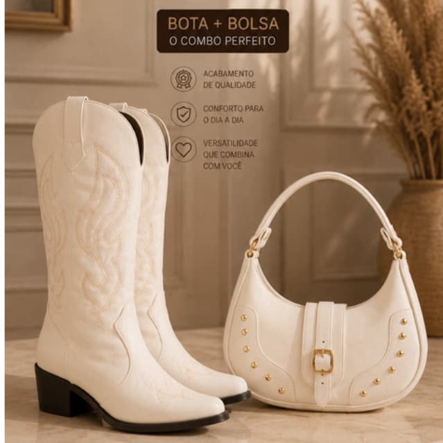 Kit Country Feminino Premium Bota Texana + Bolsa Moderna