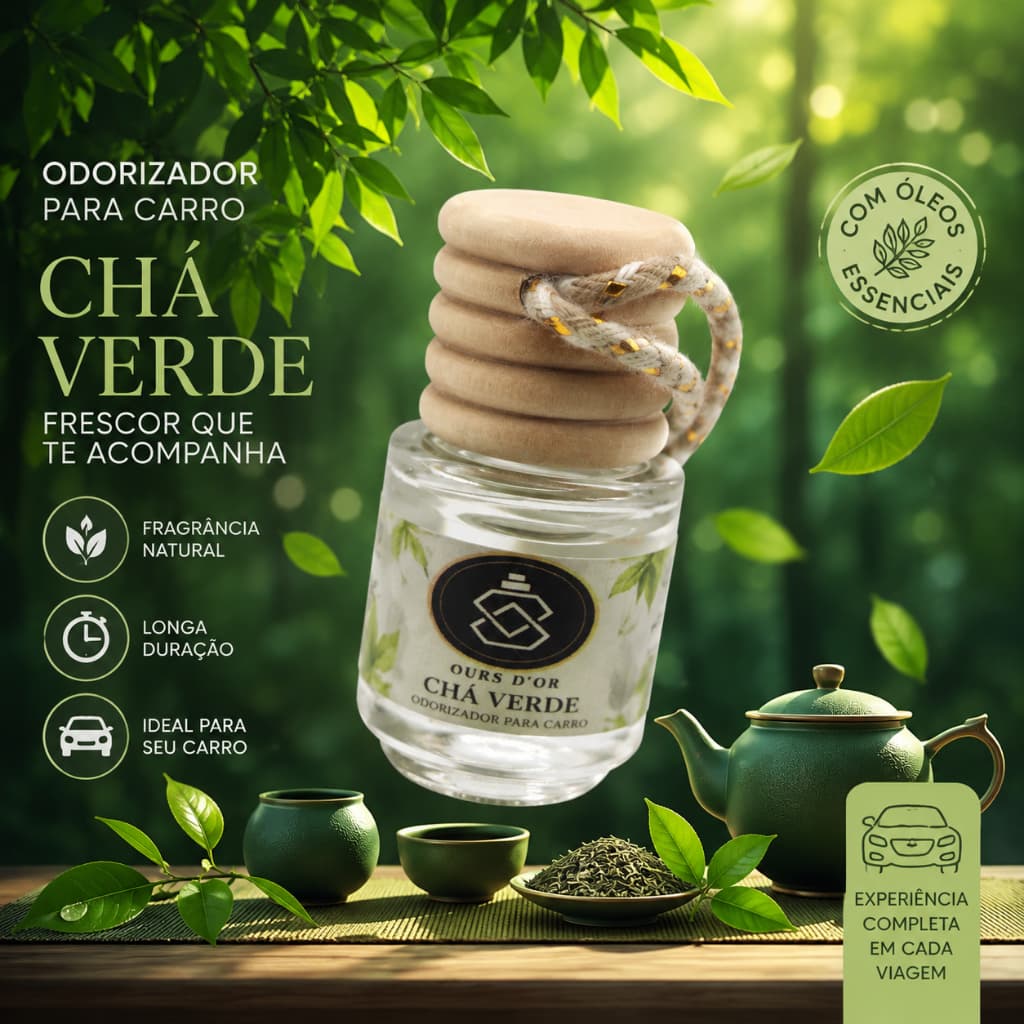 Odorizador Automotivo Chá Verde 5mL VERDE ZEN Luxo Aroma Premium Para Carro