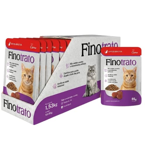 Sachê Finotrato Gatos Adultos Carne Caixa 18x85g Alimento Úmido Premium Completo