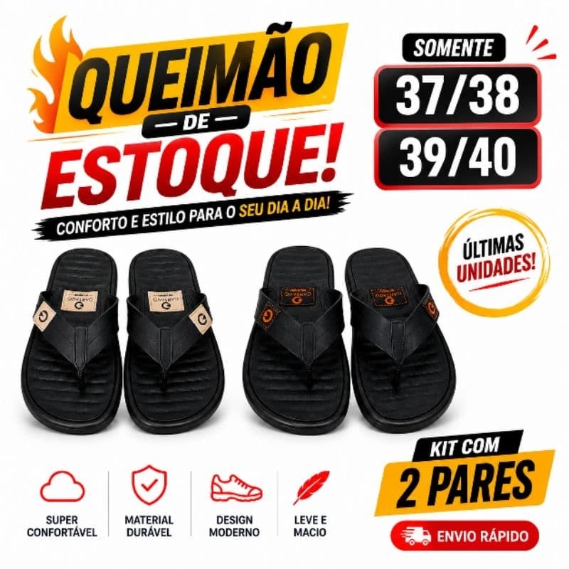 🔥 QUEIMÃO DE ESTOQUE 🔥 KIT 2 PARES CHINELO MASCULINO SUPER CONFORTÁVEL SOMENTE 37/38 E 39/40 ⚠️