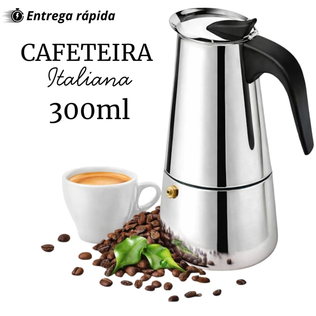 Cafeteira Italiana Aço Inox 300ml 6 Xícaras Café Expresso Moka Fogão Indução e Gás