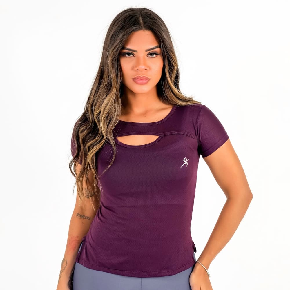 Blusa Feminina Fitness Dry Fit 100% Poliamida Proteção UV Recorte no Busto e Modelagem Justa Minay