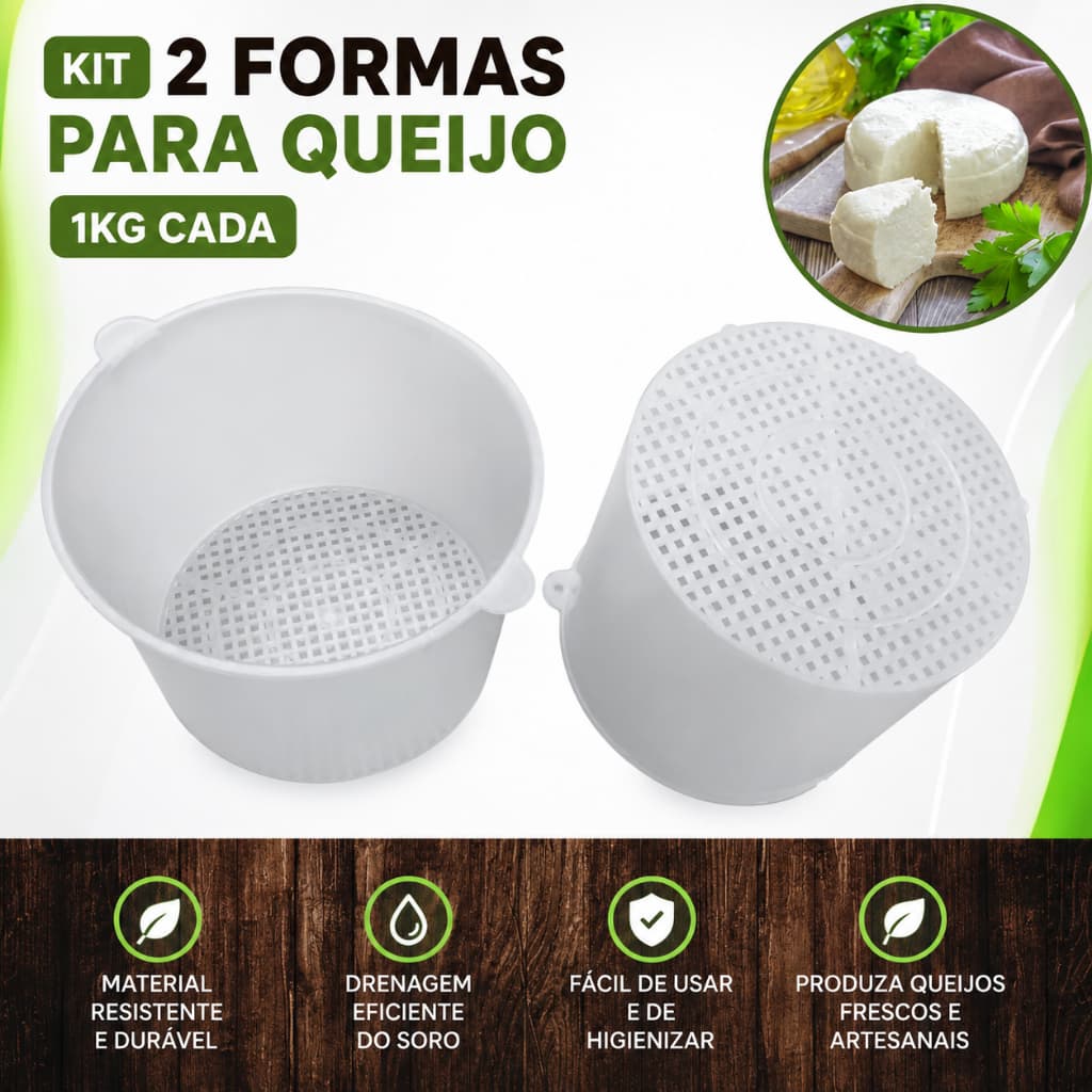 KIT COM 02 FORMAS PARA QUEIJO 1KG INJESUL