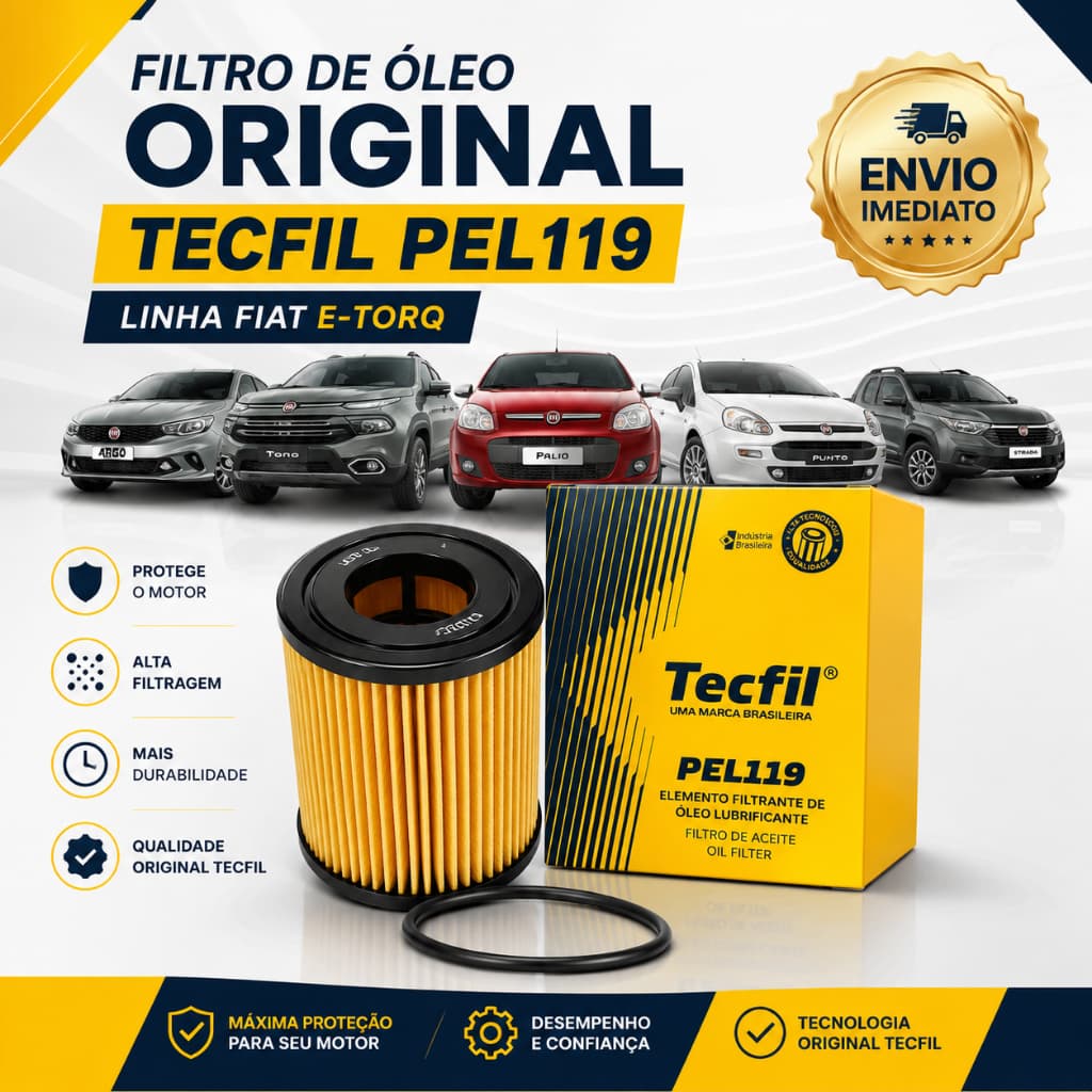 Filtro de Óleo Tecfil PEL119 Original Fiat Argo Punto Siena Palio Toro Bravo Doblo Idea Linea Motor E-Torq 1.6 1.8