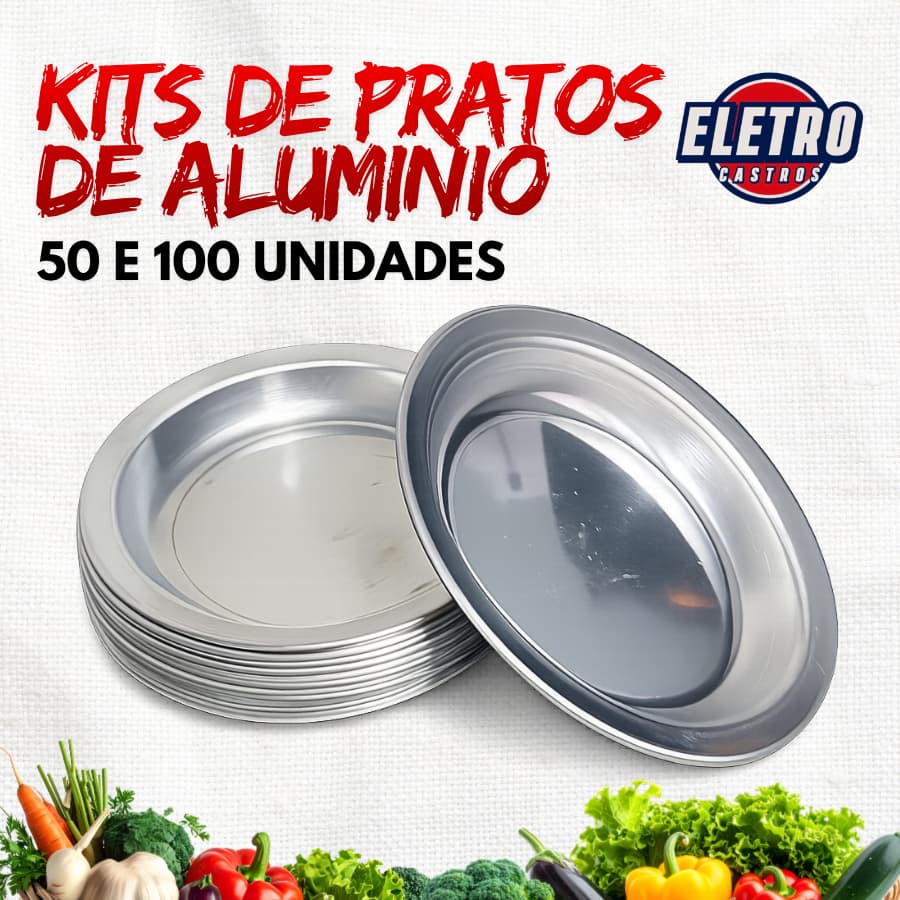 Kit pratos de alumínio com 50 ou 100 unidades escolar em alumínio - 350 ml - 20 cm