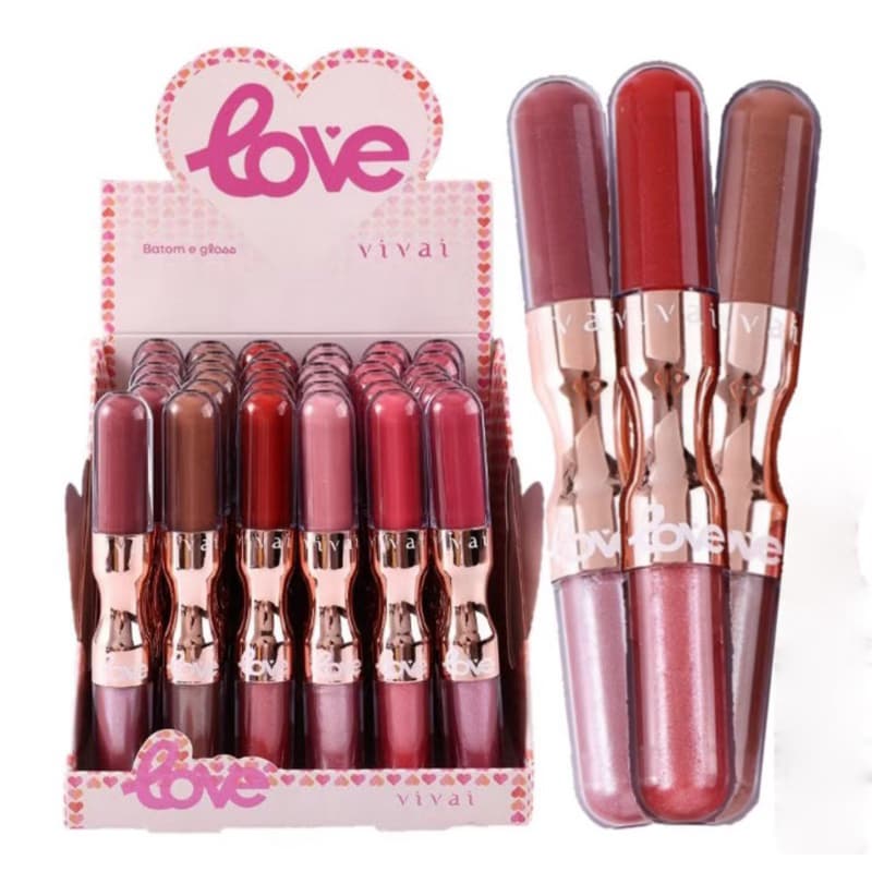 Batom e Lip Gloss 2 em 1 Duo Love Vivai