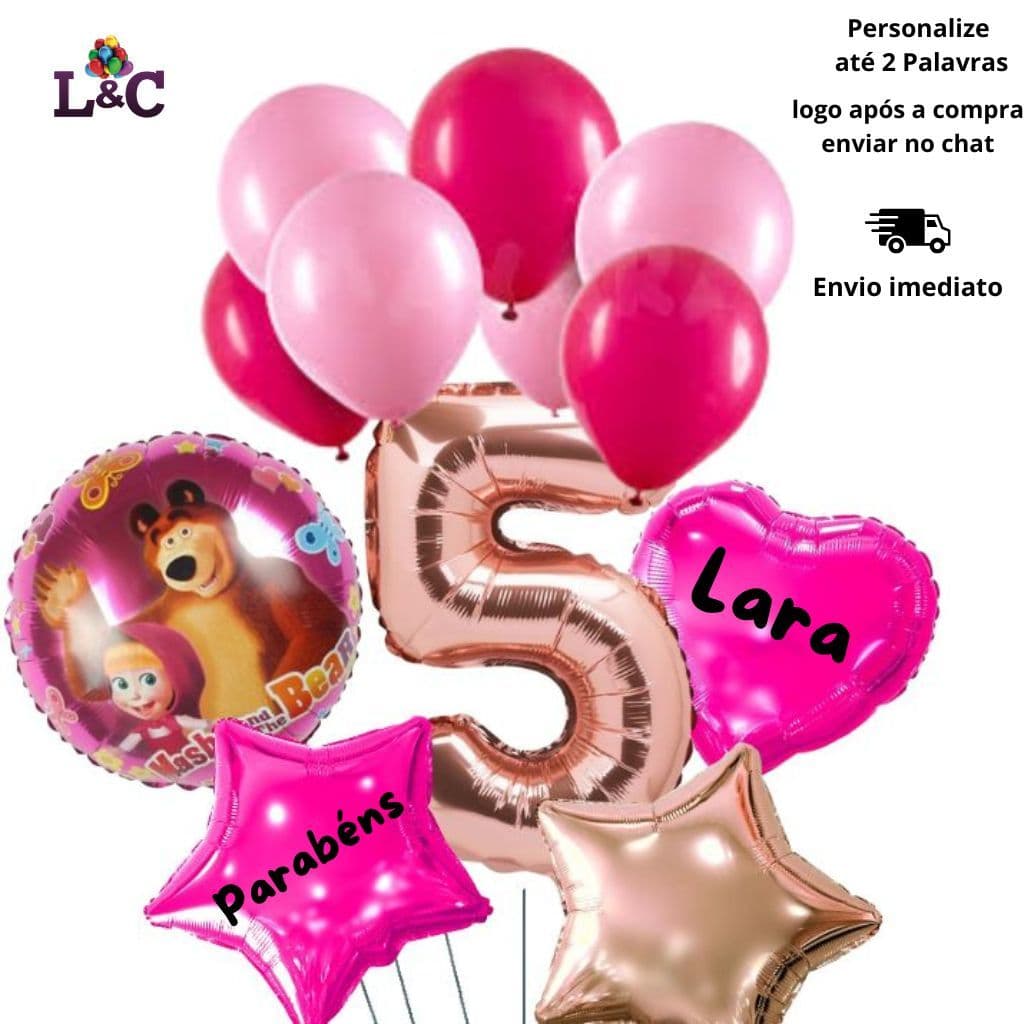 Kit Balões da Marsha e Urso personalizado com balão de idade