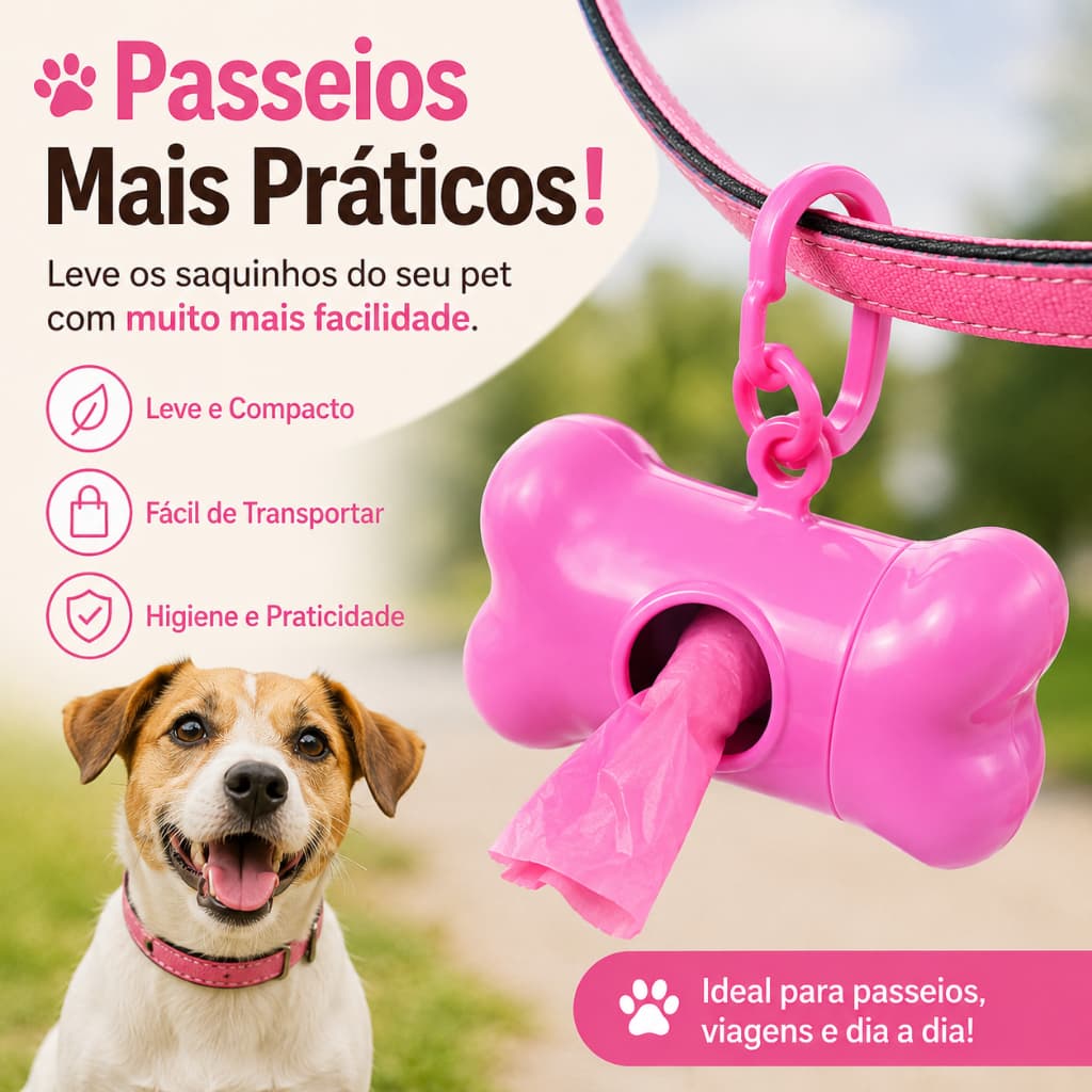 Porta Saquinho Cata Caca Pet Dispenser Higiênico Formato Osso