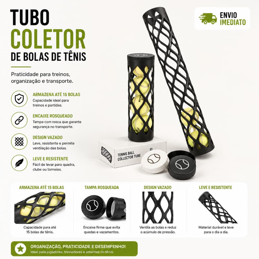 Tubo Coletor de Bolas de Tênis | Porta Bolas Modular para Quadra
