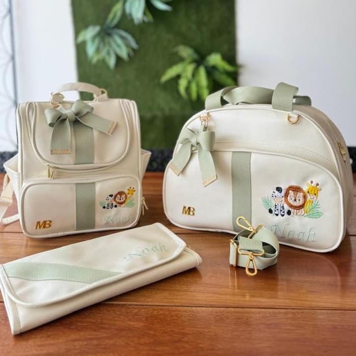 Bolsa Maternidade Personalizada Kit 3 Peças Com Fraldário Mochila 2 Em 1 Térmica Impermeável
