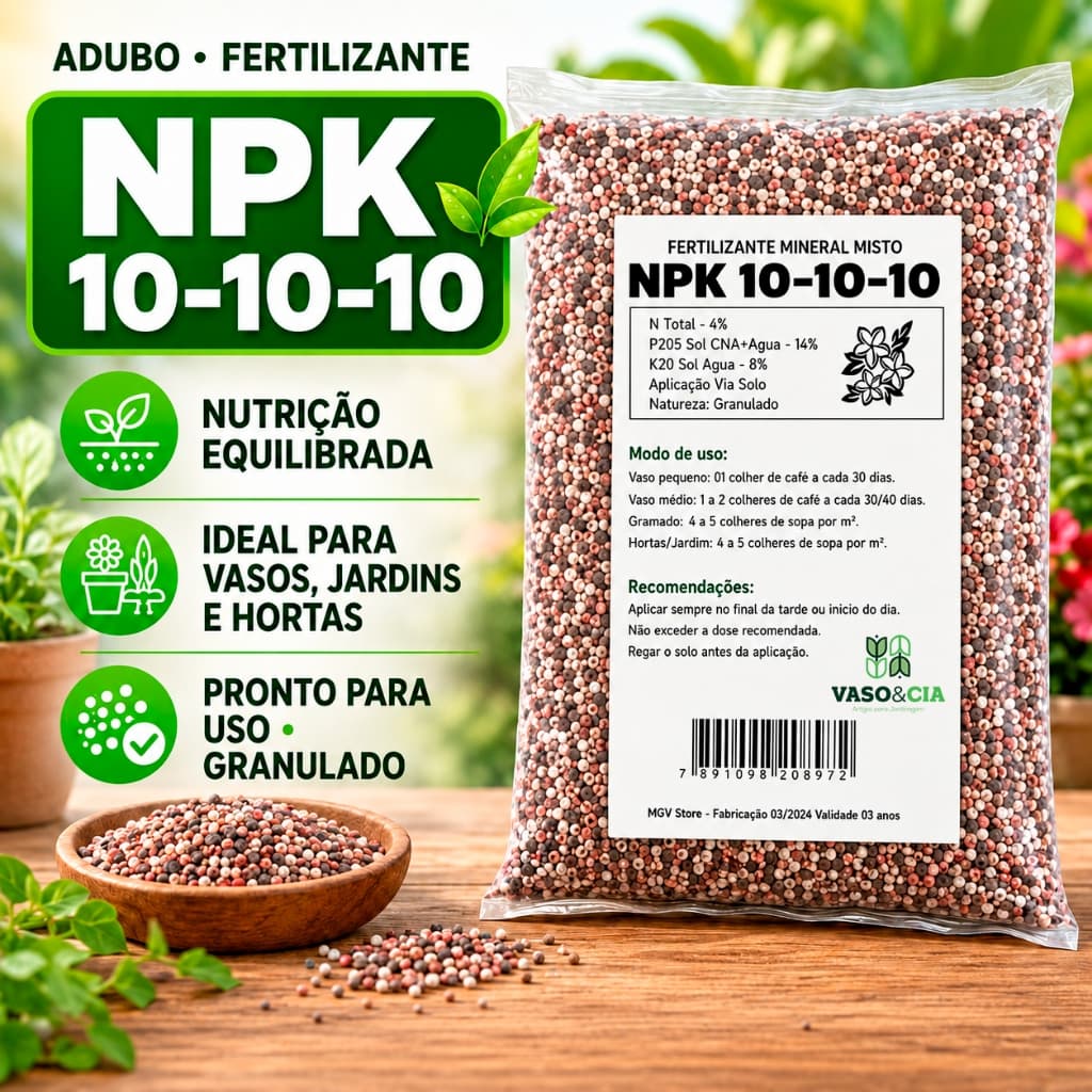 Adubo Fertilizante NPK 10 10 10 - Planta Flores Rosas Orquidea Outras - 500g 1kg 2kg 5kg