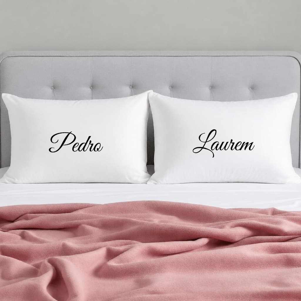 Conjunto de fronhas Personalizadas com Nome para o casal - Capas de travesseiro brancas para Cama Posta