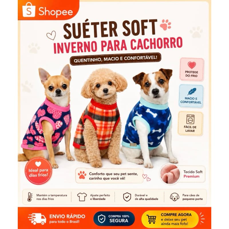 Roupa soft para cachorro Porte Pequeno Roupa soft de inverno para pet Suéter pra cachorro e gato