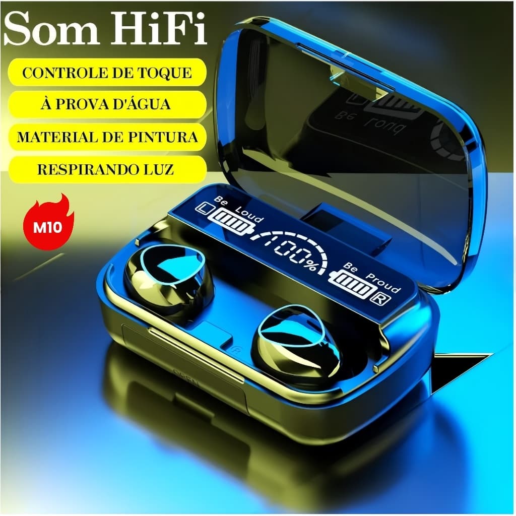 Fone M10 Ouvido Bluetooth Sem Fio TWS Estéreo com Power Bank