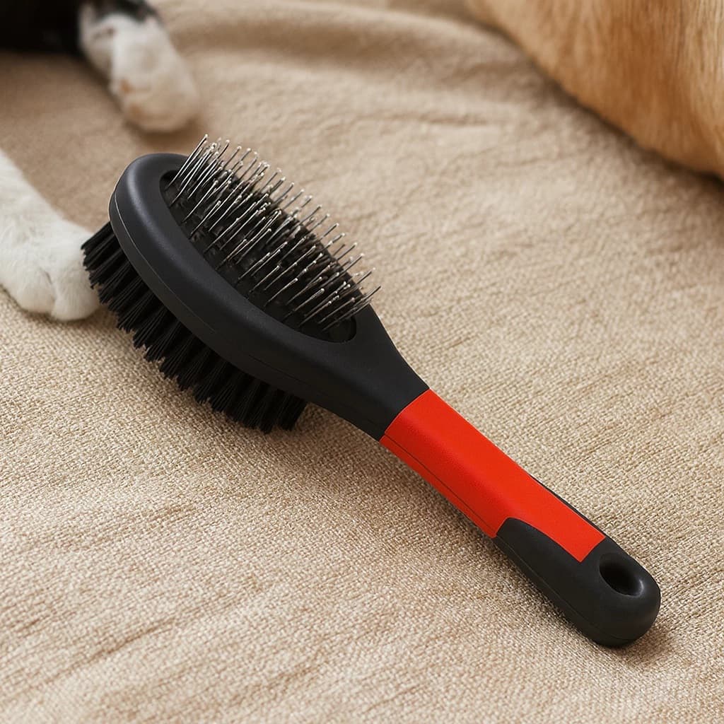 Escova Dupla Face Pets 21cm Preta Ideal Cachorros Gatos Higiene Cuidados com o Pelo