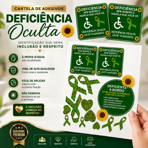 Adesivo Deficiência Oculta Deficiencia Oculta Autismo TDAH TEA Adesivo Estacionamento Preferencial Laço Girassol