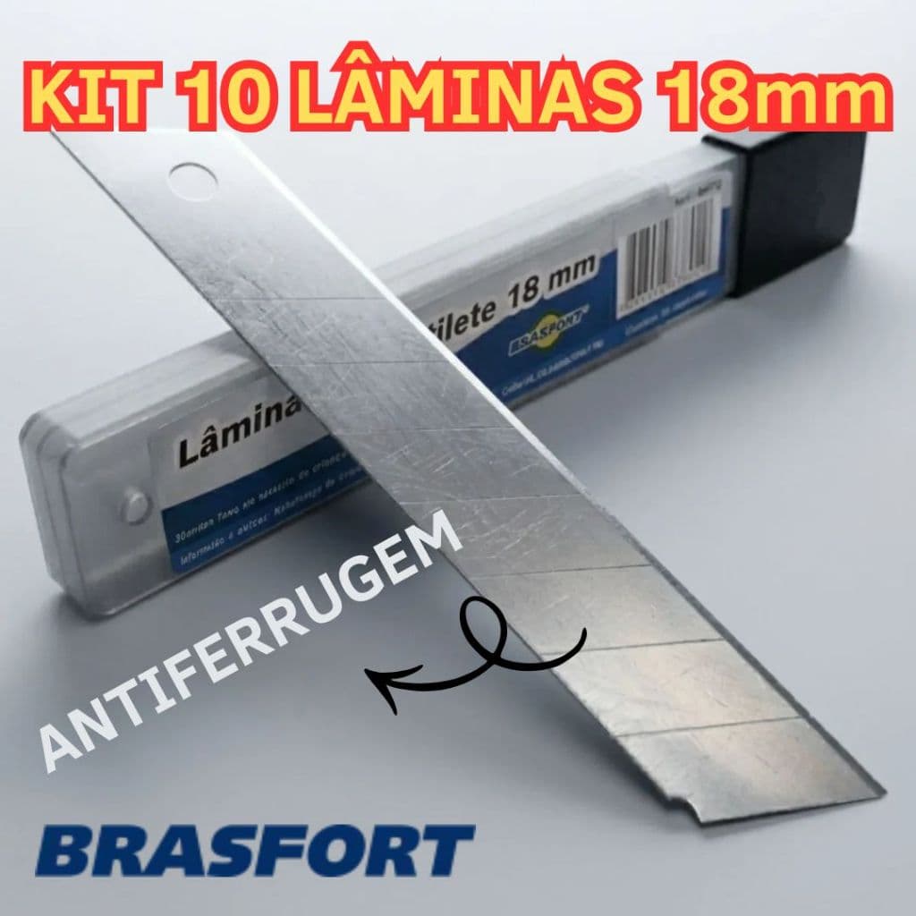 Kit 10 Lâminas Para Estilete Brasfort 10 Unidades Refil Profissional Alta Durabilidade