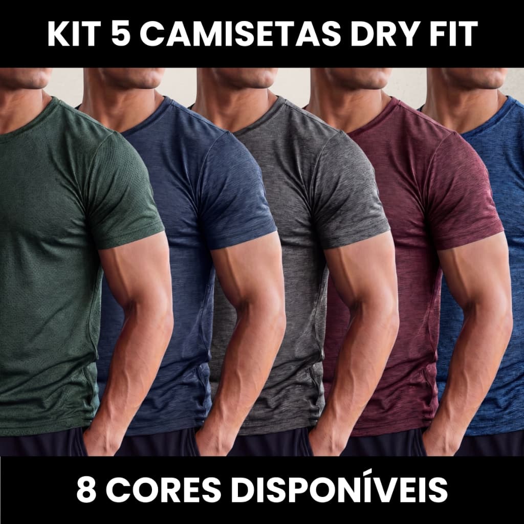 Kit 5 Camiseta Dry Fit Mesclado para Academia Confortável Não Transpira