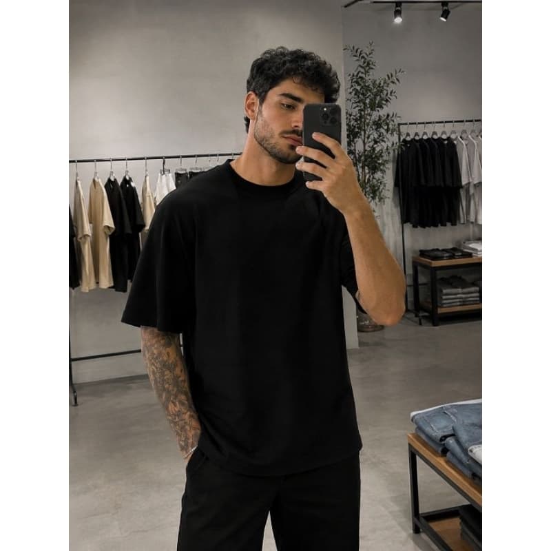 Camiseta Masculina Premium Oversized Lisa Branca Streetwear Algodão Confortável Moda Casual Fitness