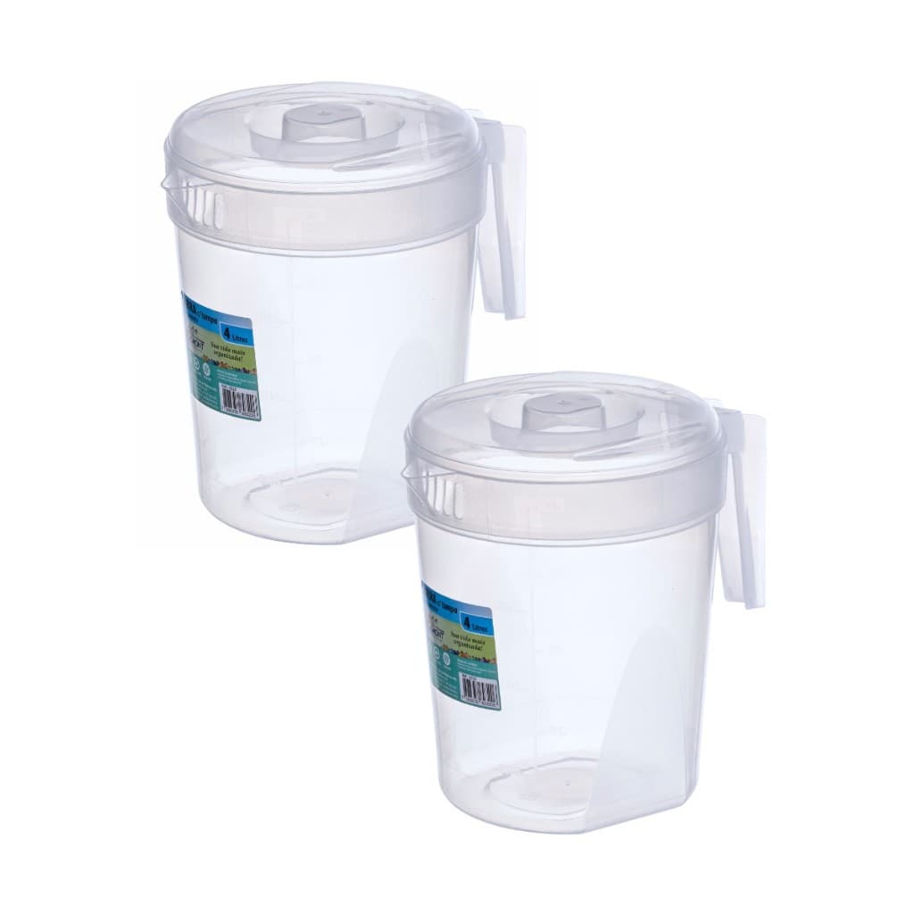 Kit 2 Jarras Plásticas Transparentes 4 Litros Com Tampa Suco Água Chá Geladeira Cozinha