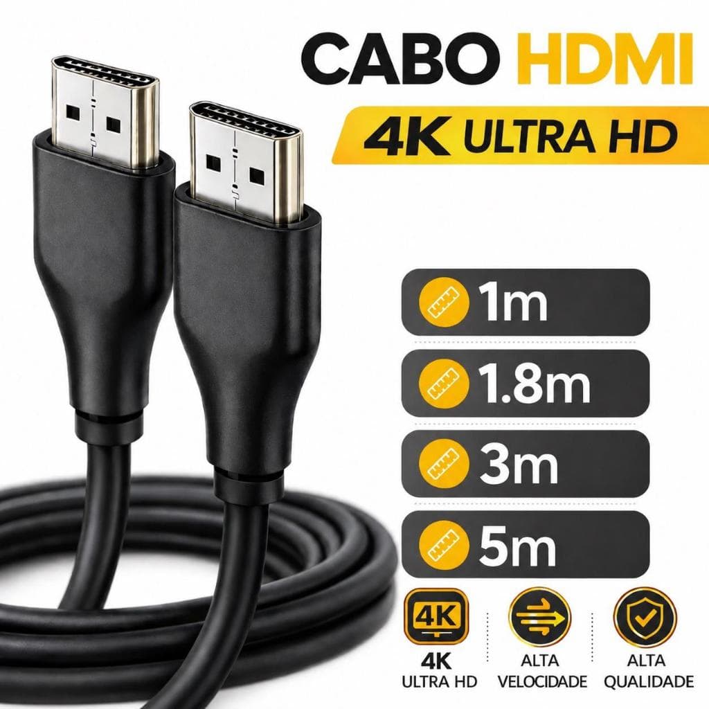 Cabo HDMI 4K 1m 1.8m 3m 5m Reforçado Alta Velocidade Full HD 3D TV PC Notebook PS4 Xbox