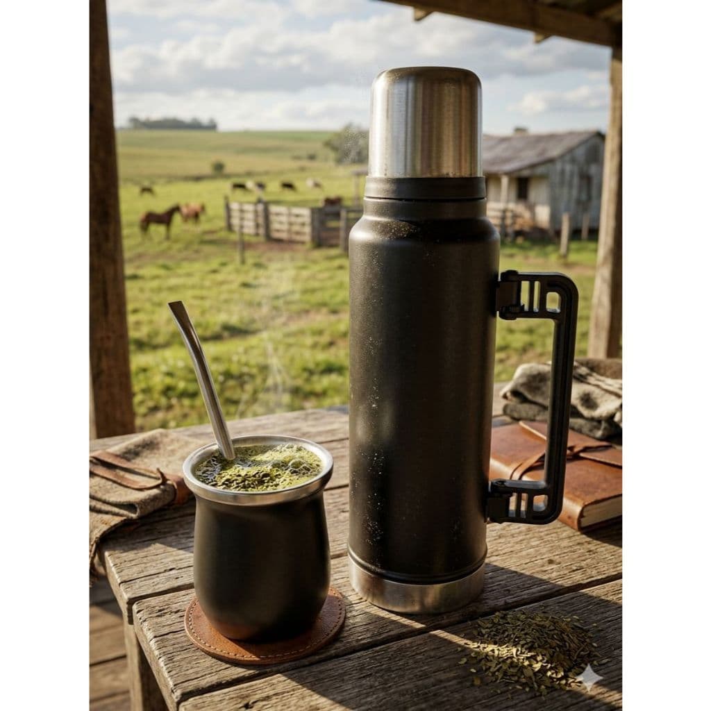 Kit Garrafa Térmica 1,0 LT e 1,4 LT + Copo 160ml e Bomba Inox - Premium Ideal Para Chimarrão e Tereré