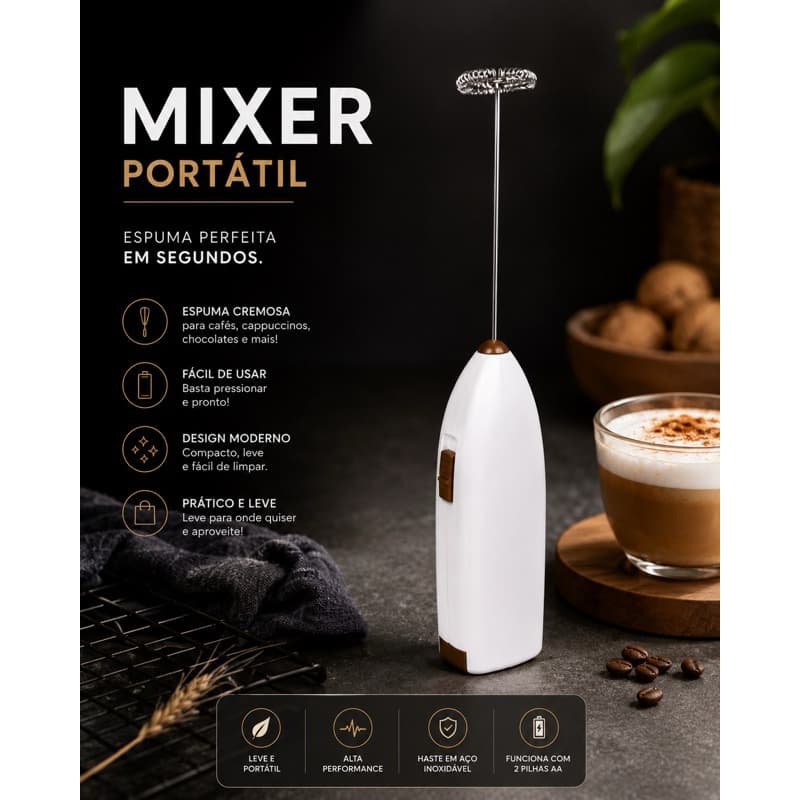 Mini Mixer Misturador Batedor Ovos e Bebidas Elétrico Recarregável