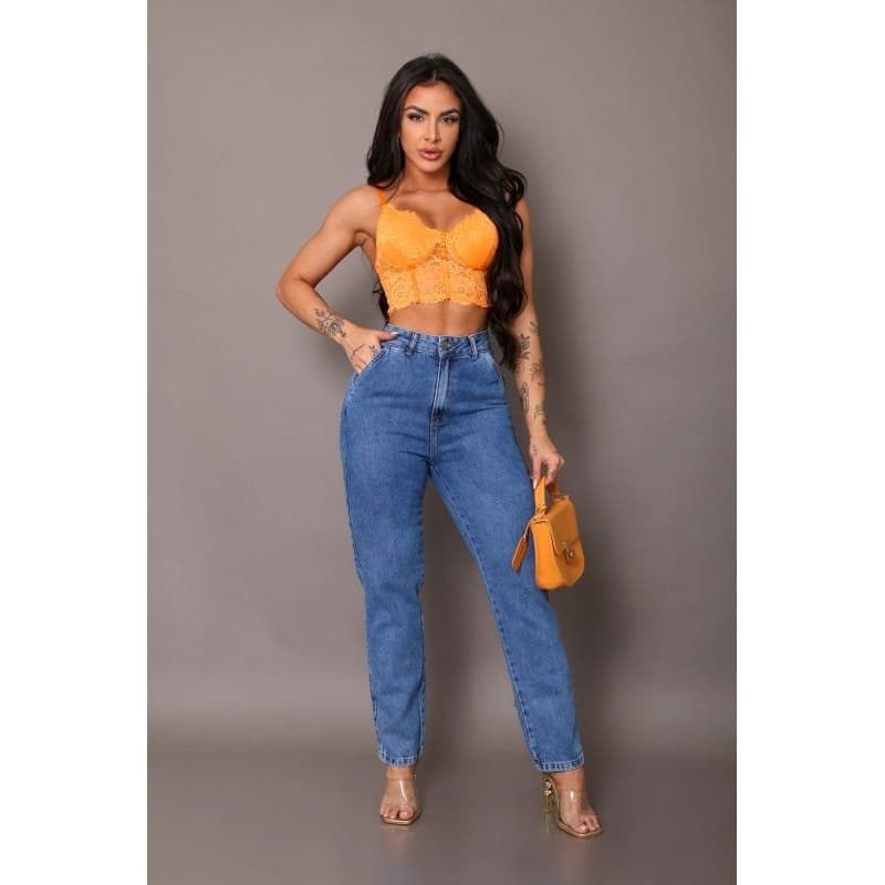 Calça Jeans Mom Feminina, Calça Mom Jeans Cintura Alta, Calça Mom de Algodão Premium