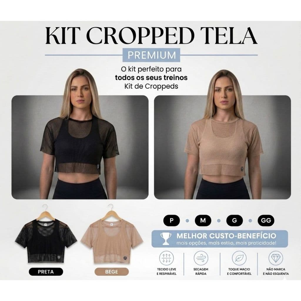 Kit 2 Blusa Blogueira Feminina Transparente Tule Tela Manga Curta Camiseta Treino Fitness Musculação