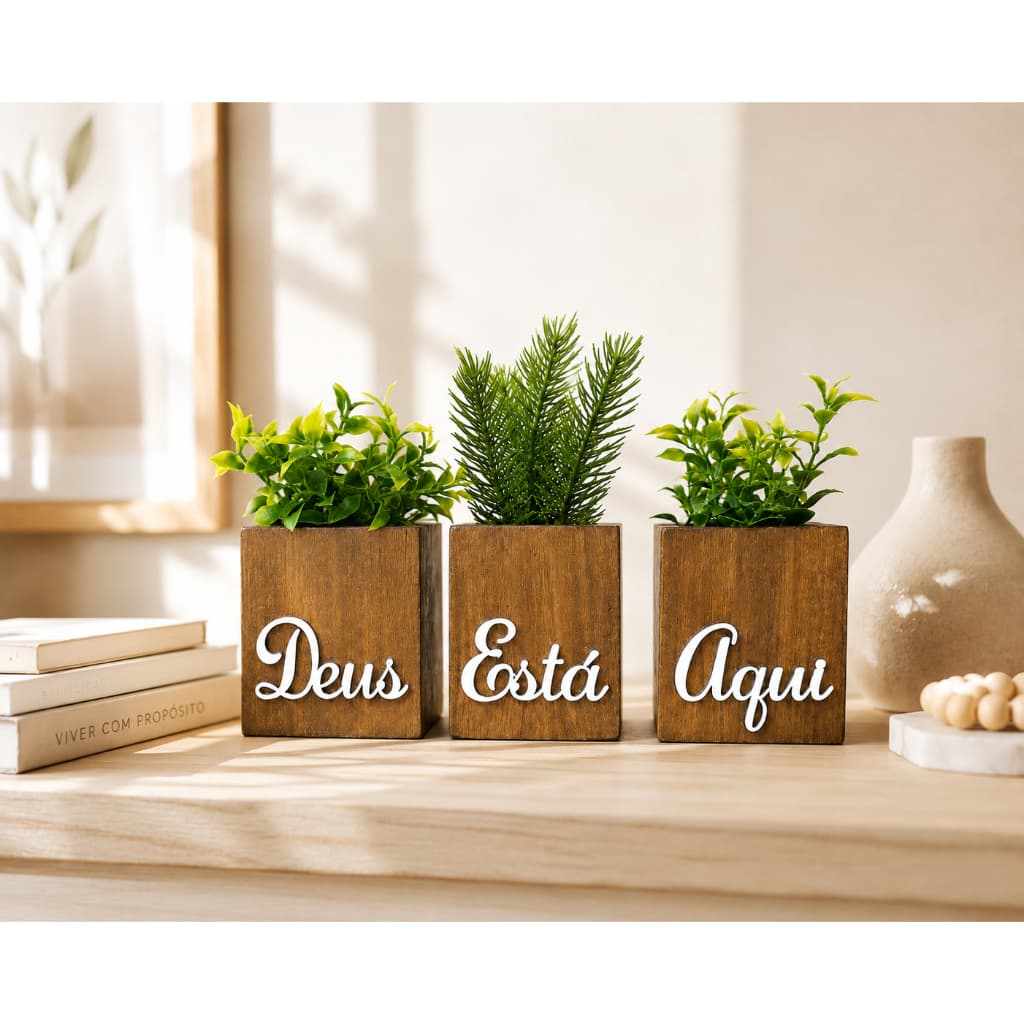 Kit 3 vasos Decorativo com Planta Artificial