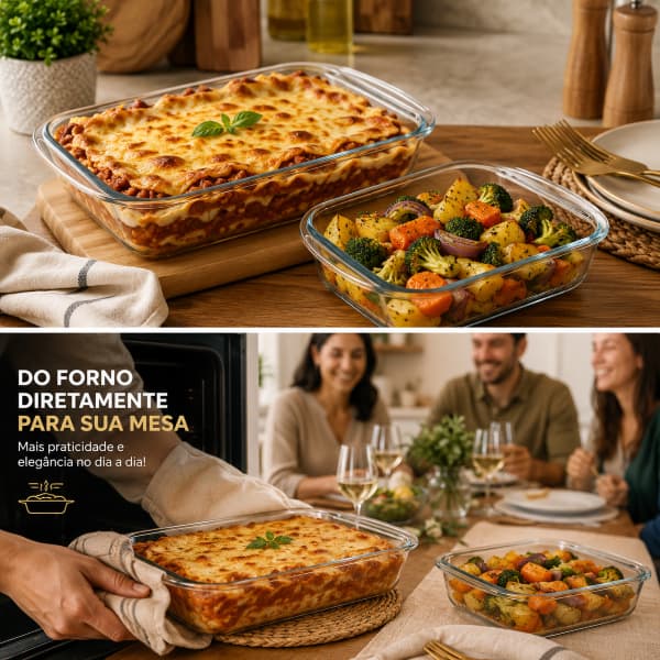 Kit 2 Assadeiras Vidro Retangular Refratárias Alta Resistência Cozinha Praticidade Durabilidade