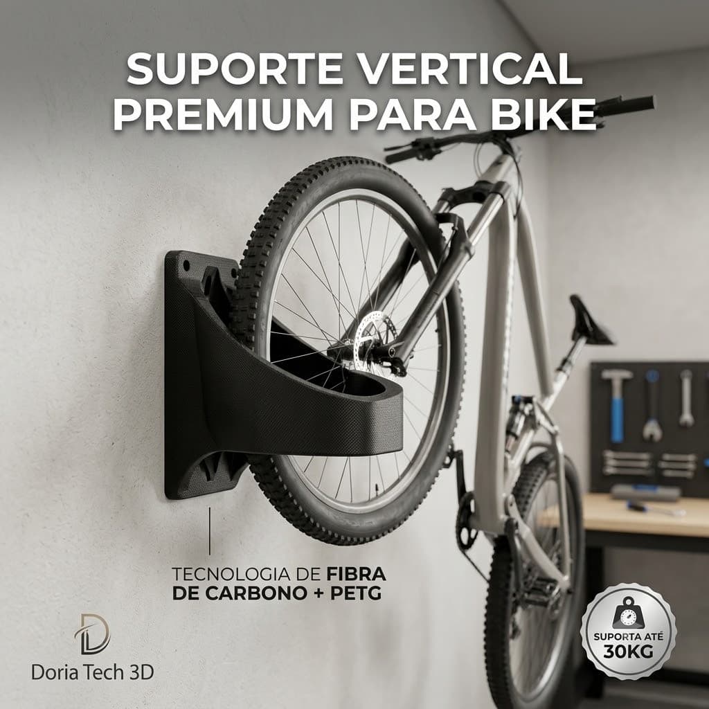 Suporte De Parede Para Bicicleta Vertical Reforçado Organizador De Garagem Pendurar Bike Premium PETG Fibra de Carbono p