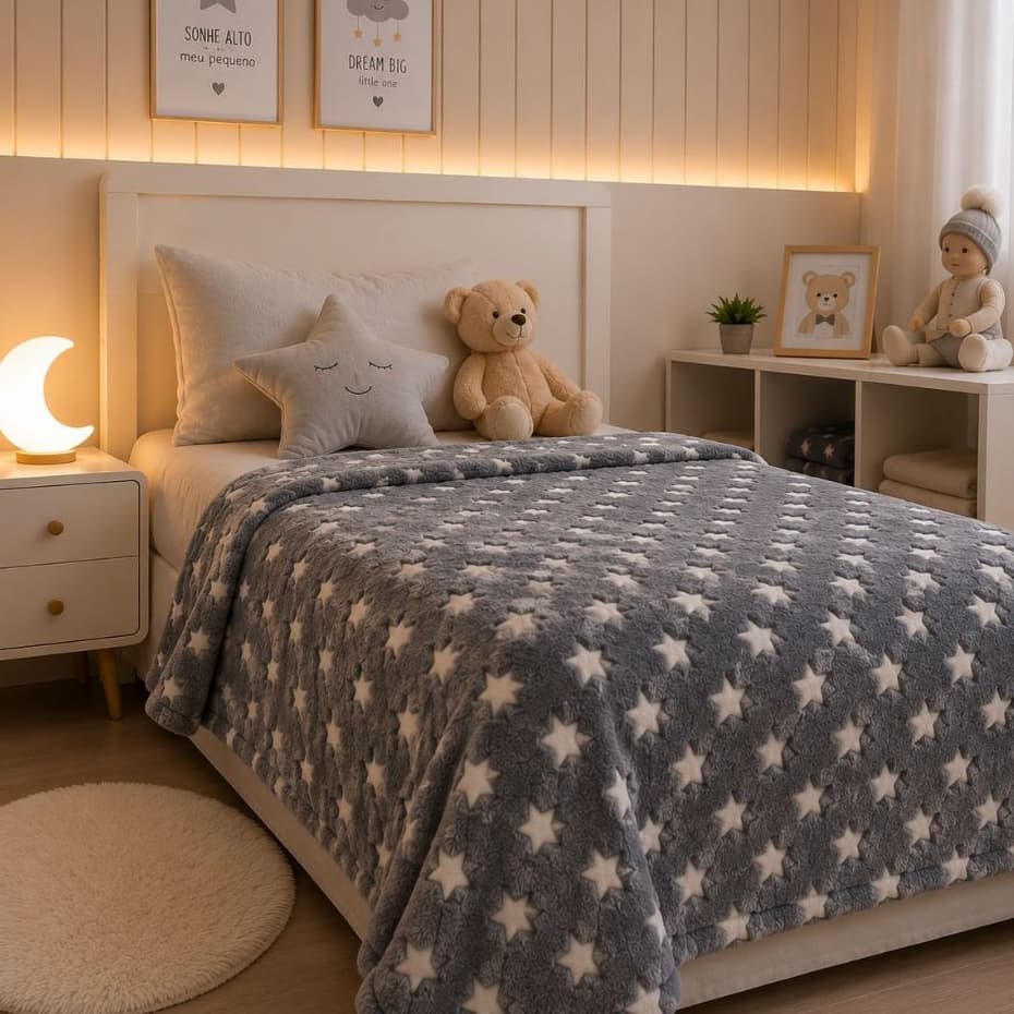 MANTA COBERTO INFANTIL CASAL QUE BRILHA NO ESCURO PREMIUM NEON