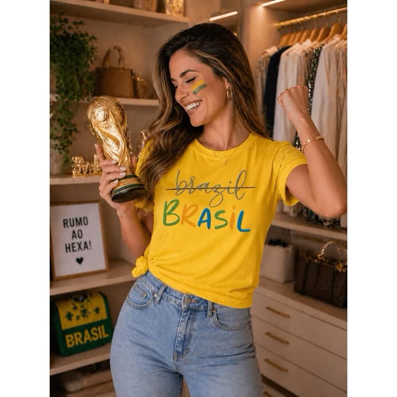Blusa Camiseta Brazil/Brasil Amarela | Nome Riscado | P, M e G | 100% Algodão