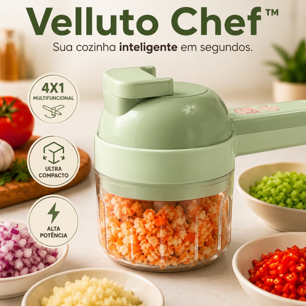 Triturador Cortador Elétrico Multifuncional 4x1 Velluto Chef™ Mini Processador de Alimentos Portátil