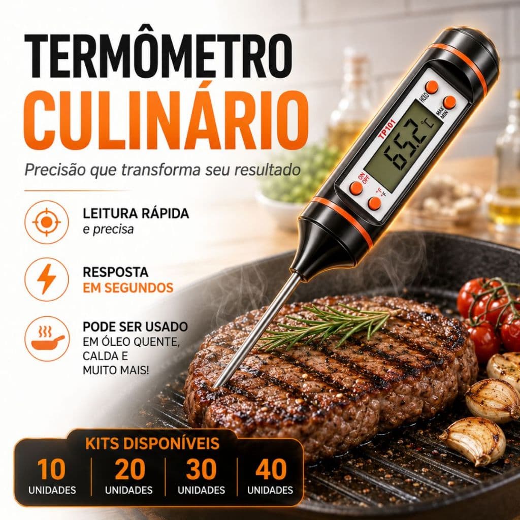 Kit 10 Termômetros Culinário Digital Tipo Espeto Alimento Cozinha Churrasco