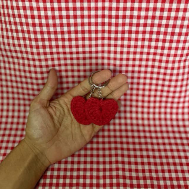 Chaveiro Coração de Crochê Artesanal Vermelho Presente Dia dos Namorados
