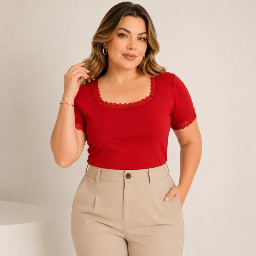 Blusa Feminina Manga Curta Decote Quadrado Confortável Moda Evangélica Básica Confortável