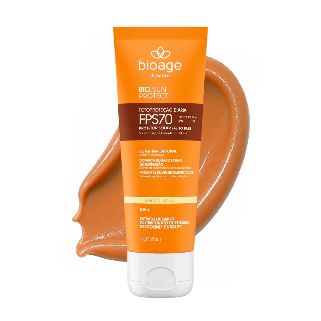 Protetor Solar Facial com Cor 40g BioAge Bio SunProtect FPS 70 Efeito Base Clareador de Manchas Toque Seco Tom 4