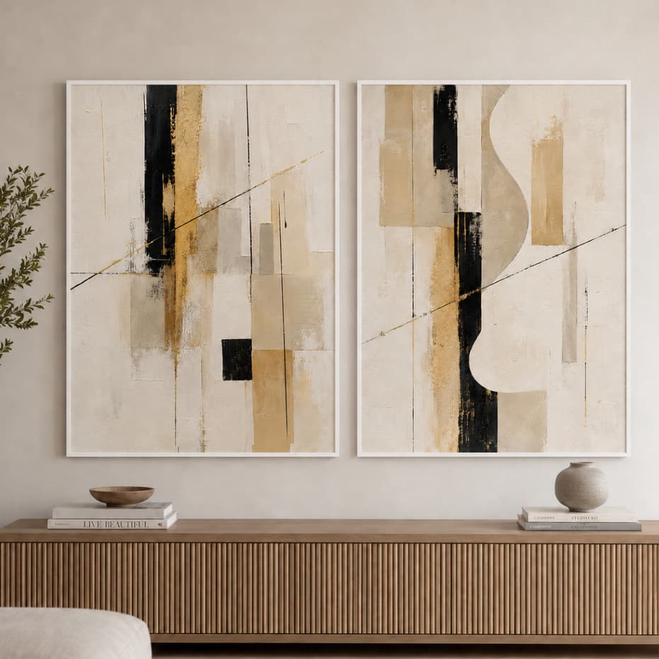 Kit Duplo Quadros Decorativos Grande 90x60 com Vidro e Moldura em Madeira Sala de Estar Pinterest