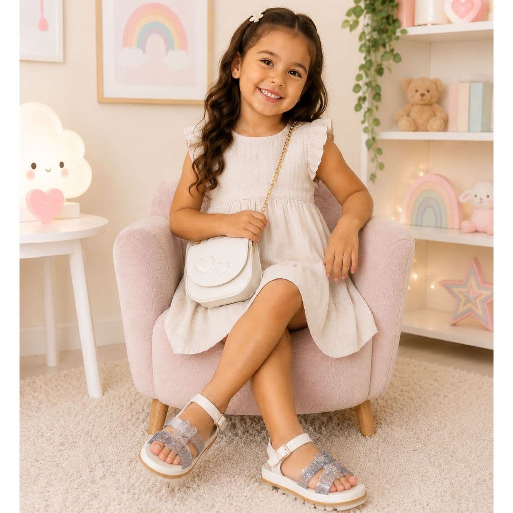Kit Sandalia Infantil Glitter + Bolsinha Carteira Corrente Transversal