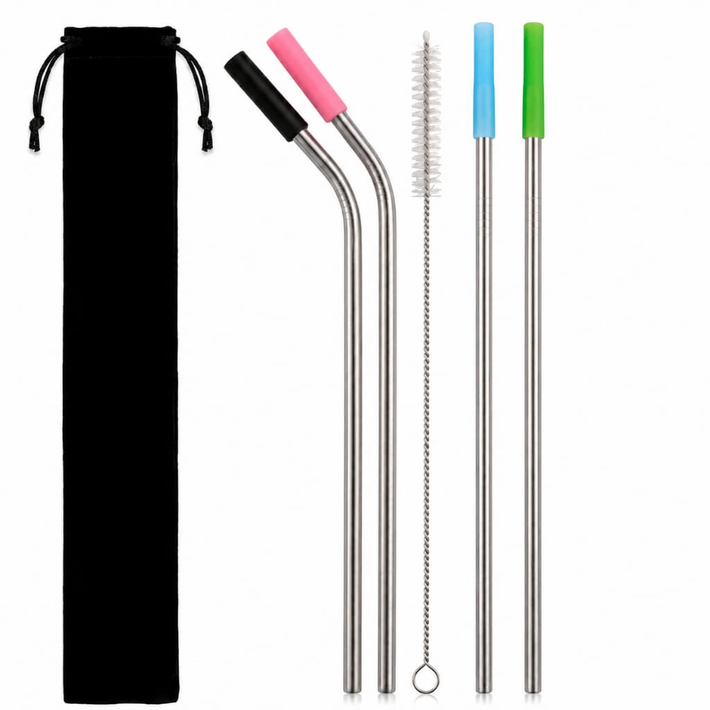 Kit 4 Canudos Inox Reutilizáveis Escova Estojo Cor Variada