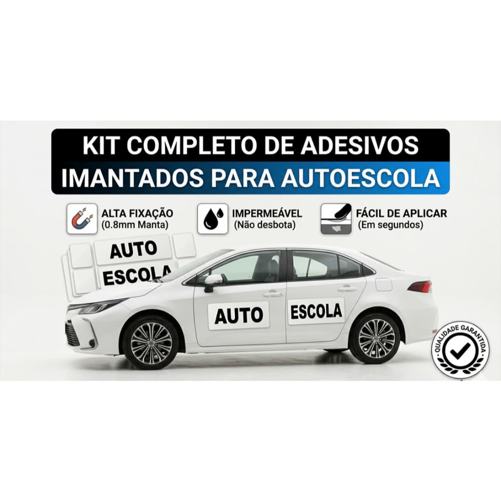 Adesivo para Carro Kit 4 Adesivos Magnéticos Auto Escola Imantado Alta Fixação Premium