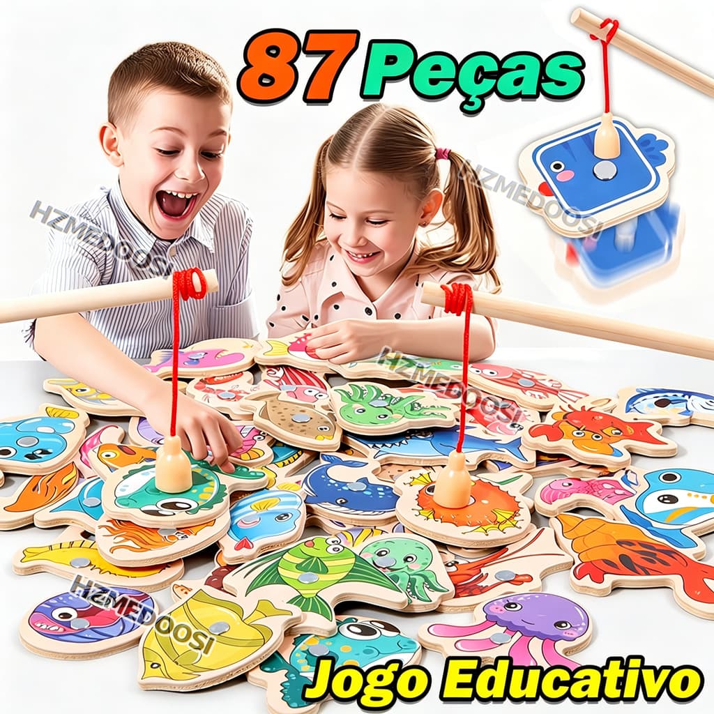 87/54Pçs Jogos Pescaria Magnética Pescaria magnética infantil  Brinquedo pescaria de madeira Jogo montessori Interativo
