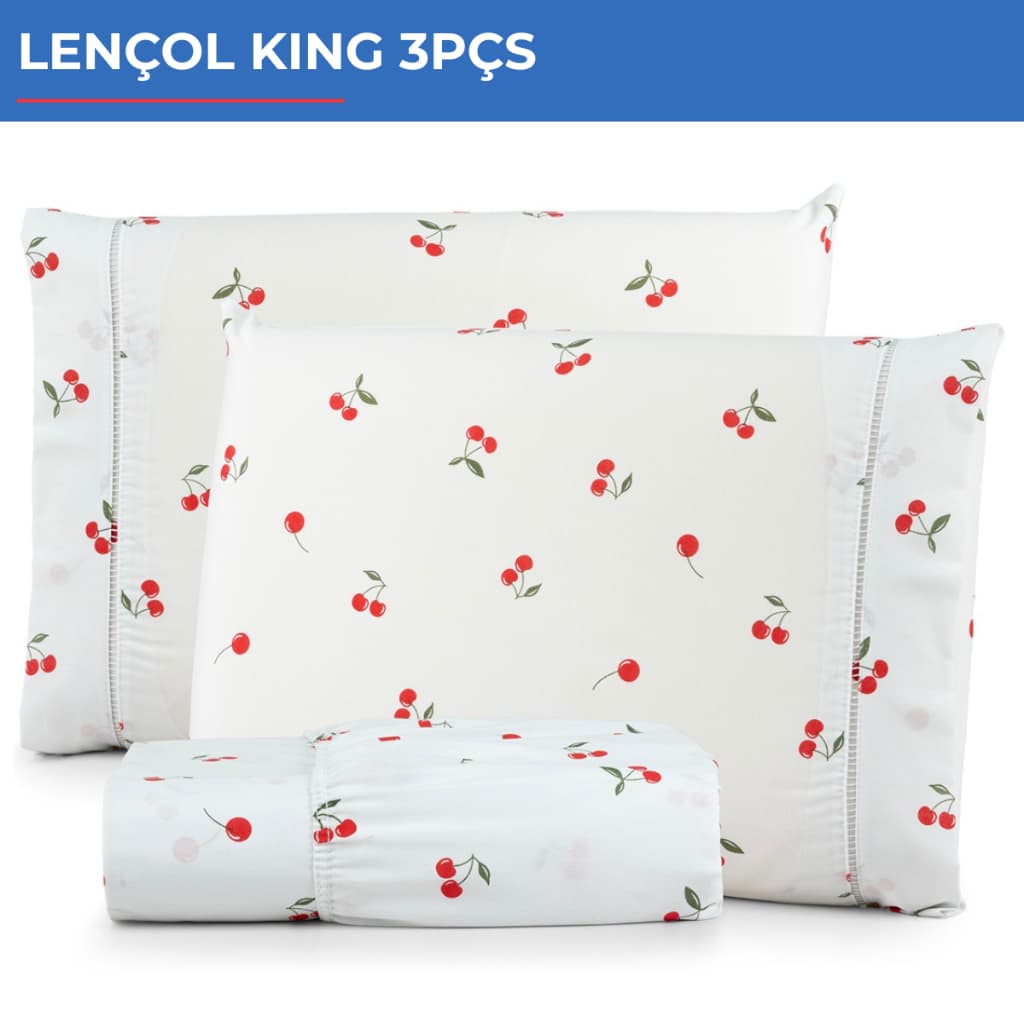 Jogo De Lençol King 3pçs Estampado 300 Fios C/ Elástico Varias Cores